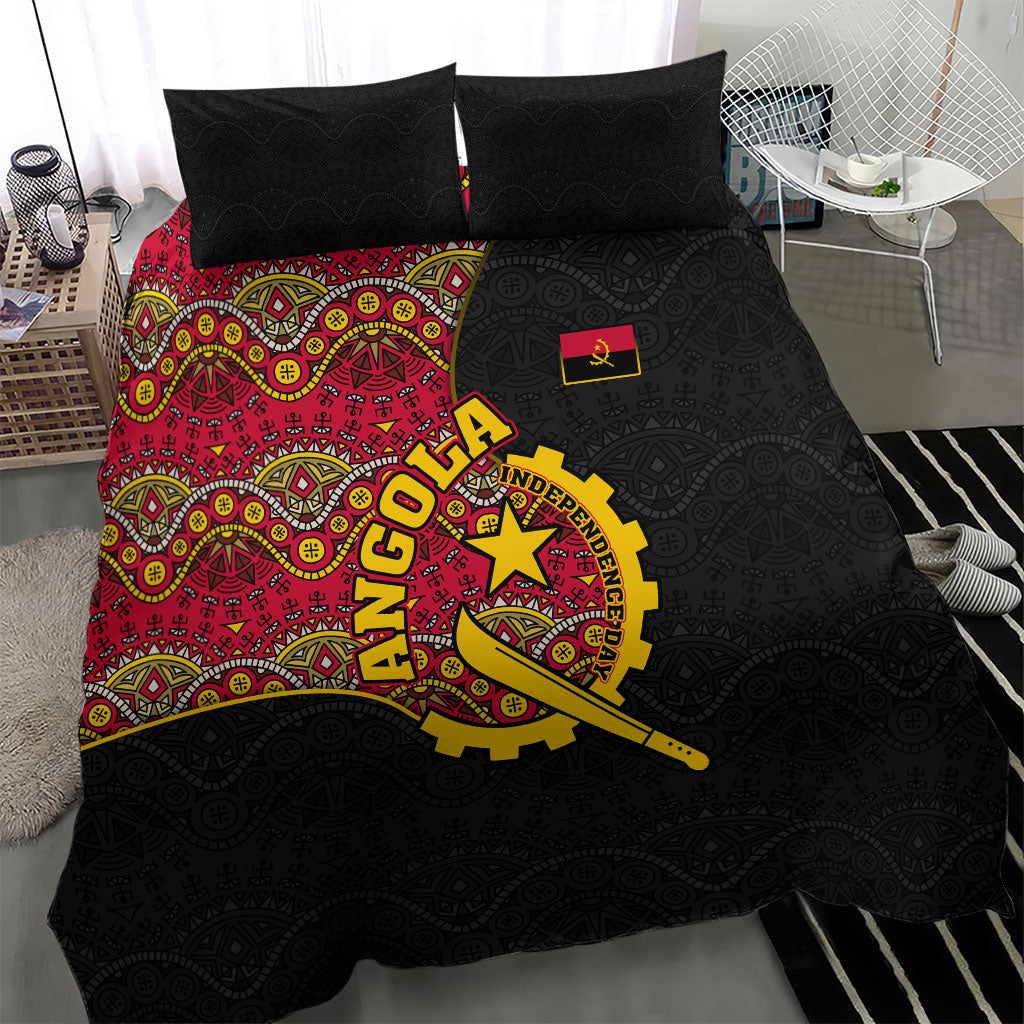 Angola Independence Day Bedding Set Black Red Flag Coat Of Arms Tribal Geometric