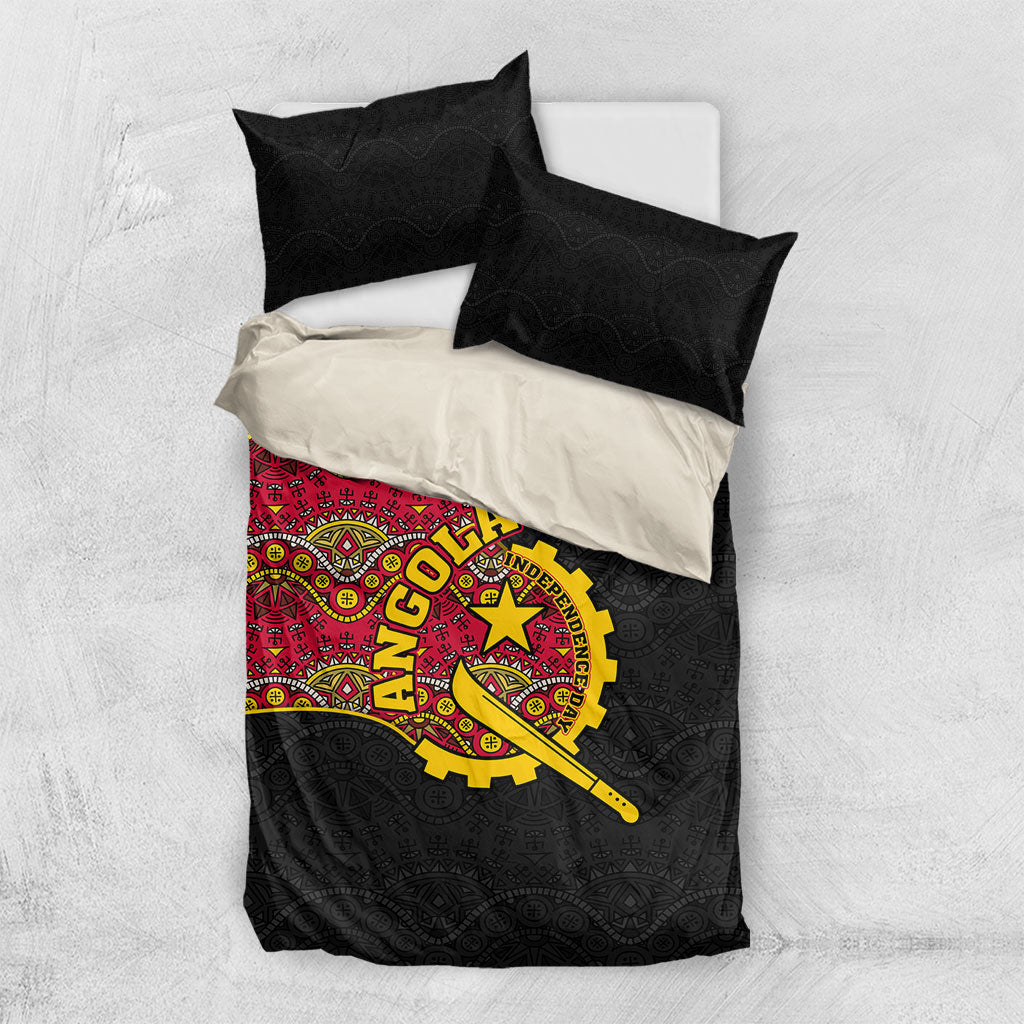 Angola Independence Day Bedding Set Black Red Flag Coat Of Arms Tribal Geometric