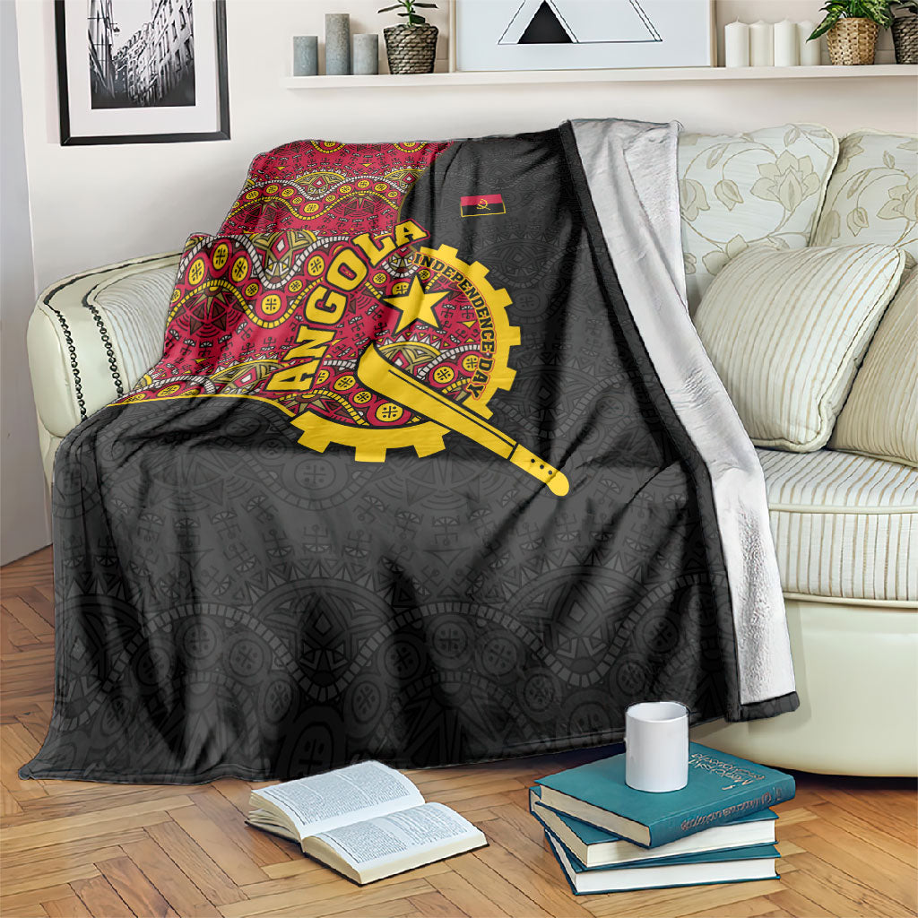 Angola Independence Day Blanket Black Red Flag Coat Of Arms Tribal Geometric