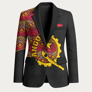 Angola Independence Day Blazer Black Red Flag Coat Of Arms Tribal Geometric
