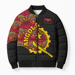 Angola Independence Day Bomber Puffer Jacket Black Red Flag Coat Of Arms Tribal Geometric