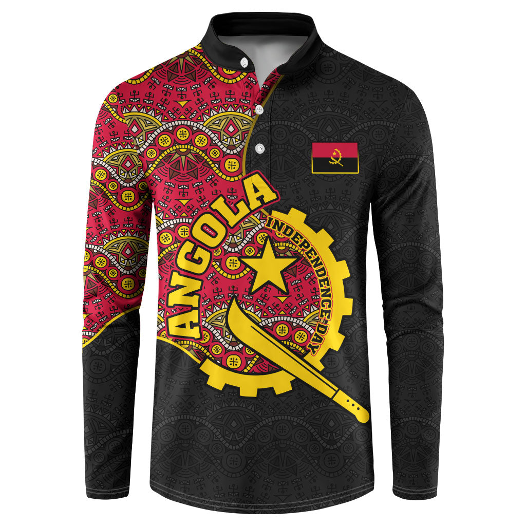 Angola Independence Day Button Sweatshirt Black Red Flag Coat Of Arms Tribal Geometric