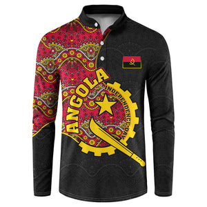 Angola Independence Day Button Sweatshirt Black Red Flag Coat Of Arms Tribal Geometric
