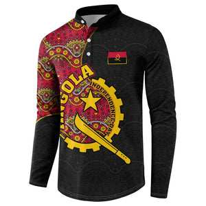 Angola Independence Day Button Sweatshirt Black Red Flag Coat Of Arms Tribal Geometric