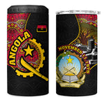 Angola Independence Day 4 in 1 Can Cooler Tumbler Black Red Flag Coat Of Arms Tribal Geometric