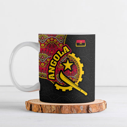 Angola Independence Day Ceramic Mug Black Red Flag Coat Of Arms Tribal Geometric