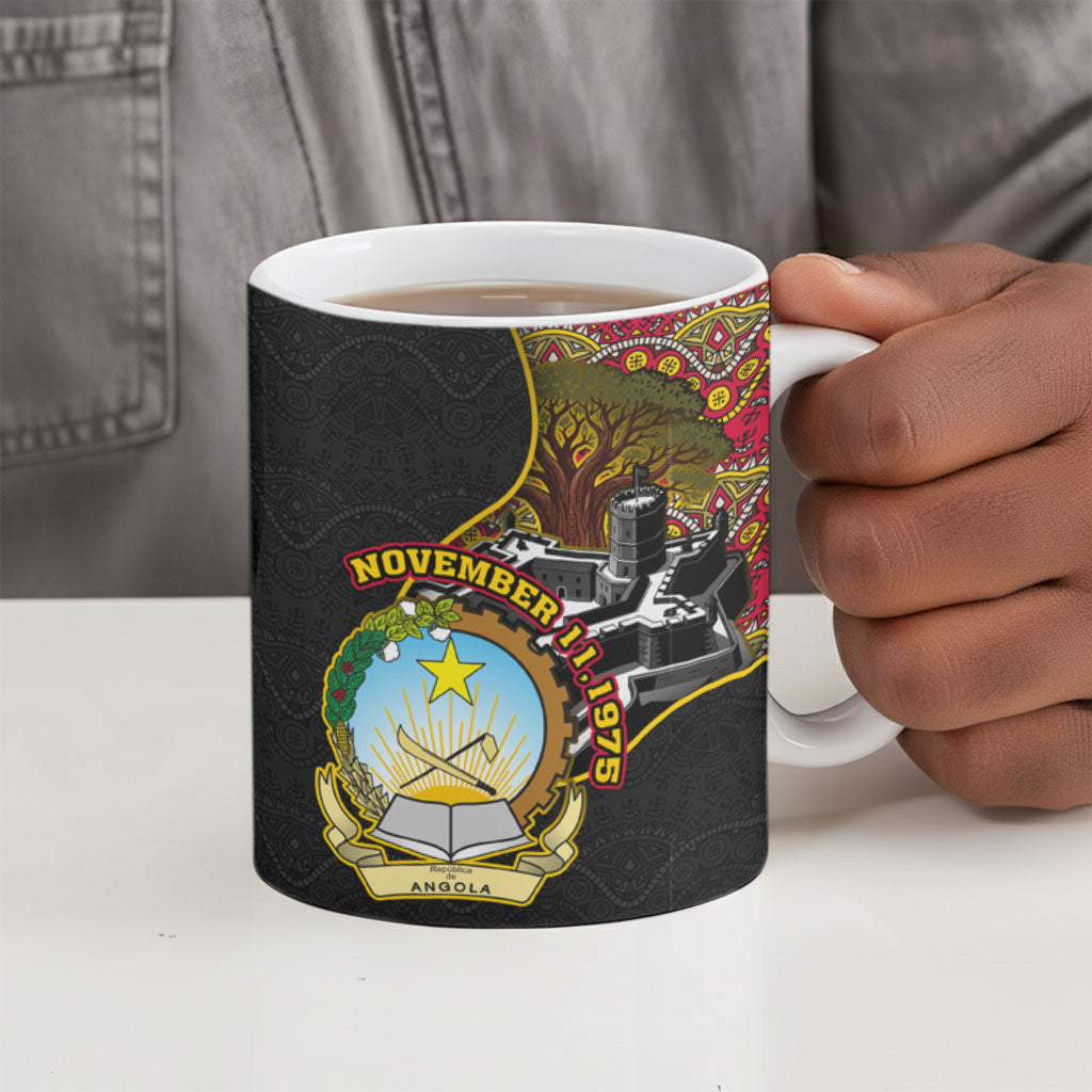 Angola Independence Day Ceramic Mug Black Red Flag Coat Of Arms Tribal Geometric