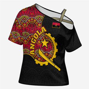 Angola Independence Day Cross Shoulder Shirt Black Red Flag Coat Of Arms Tribal Geometric