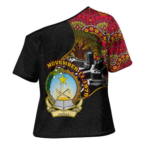 Angola Independence Day Cross Shoulder Shirt Black Red Flag Coat Of Arms Tribal Geometric