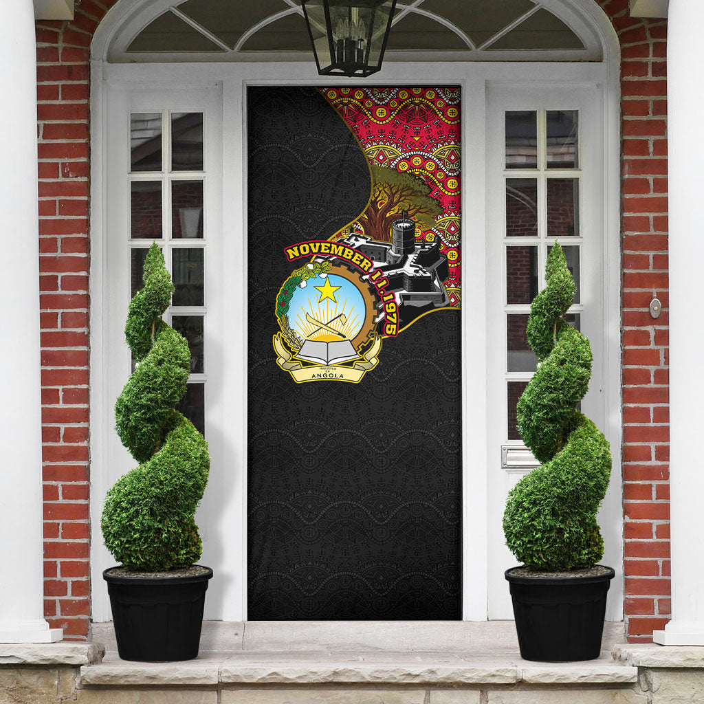 Angola Independence Day Door Cover Black Red Flag Coat Of Arms Tribal Geometric
