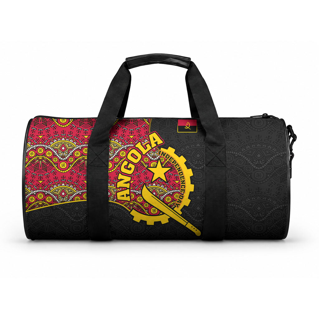 Angola Independence Day Duffle Bag Black Red Flag Coat Of Arms Tribal Geometric