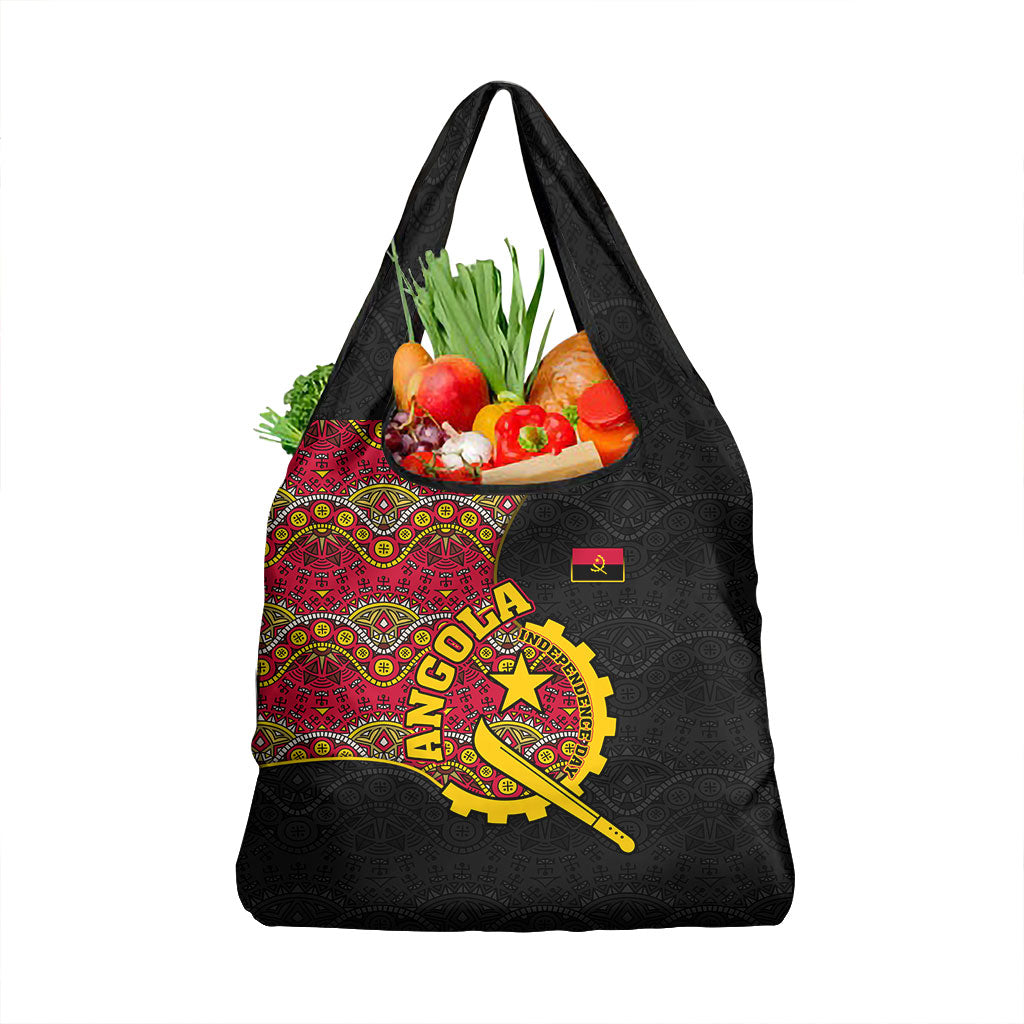 Angola Independence Day Grocery Bag Black Red Flag Coat Of Arms Tribal Geometric