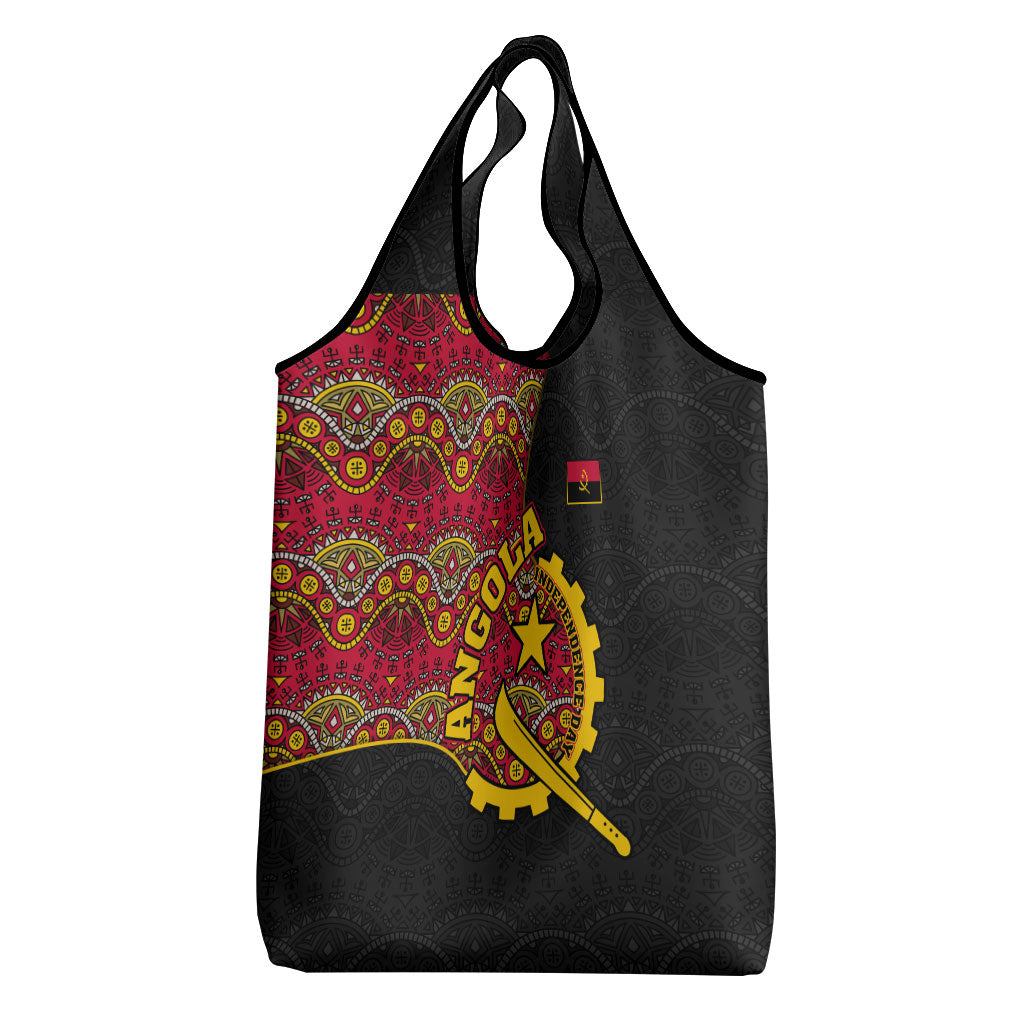 Angola Independence Day Grocery Bag Black Red Flag Coat Of Arms Tribal Geometric