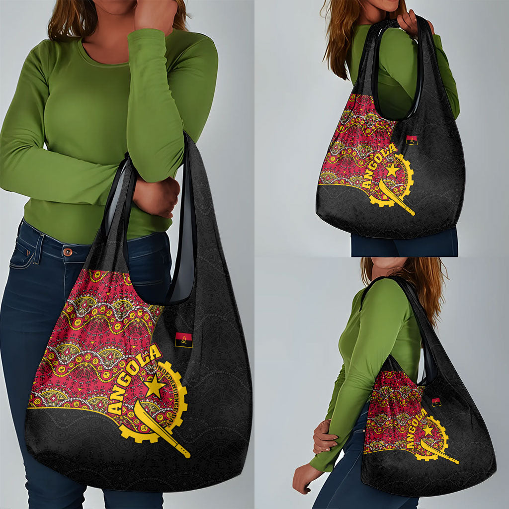 Angola Independence Day Grocery Bag Black Red Flag Coat Of Arms Tribal Geometric