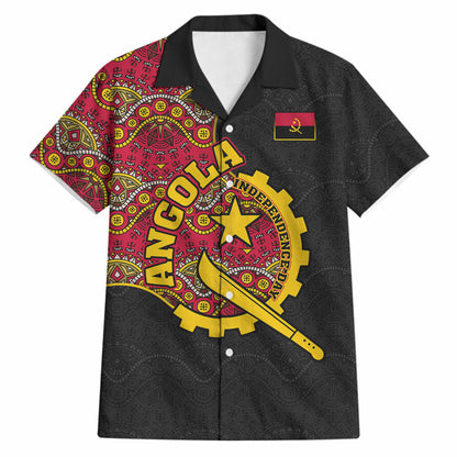 Angola Independence Day Hawaiian Shirt Black Red Flag Coat Of Arms Tribal Geometric