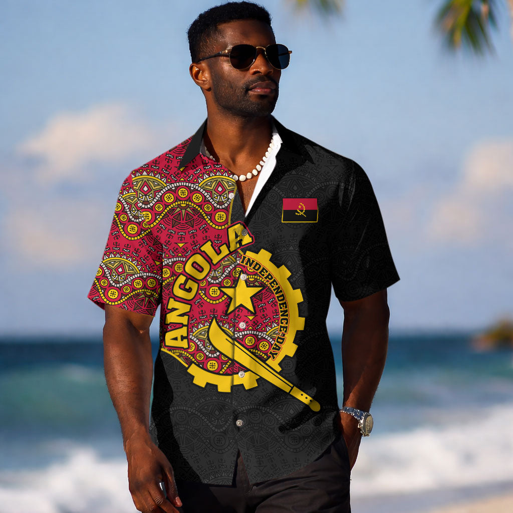 Angola Independence Day Hawaiian Shirt Black Red Flag Coat Of Arms Tribal Geometric