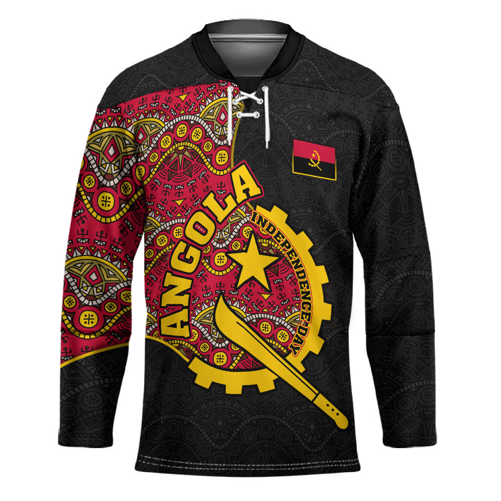 Angola Independence Day Hockey Jersey Black Red Flag Coat Of Arms Tribal Geometric