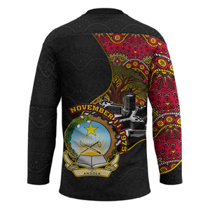 Angola Independence Day Hockey Jersey Black Red Flag Coat Of Arms Tribal Geometric