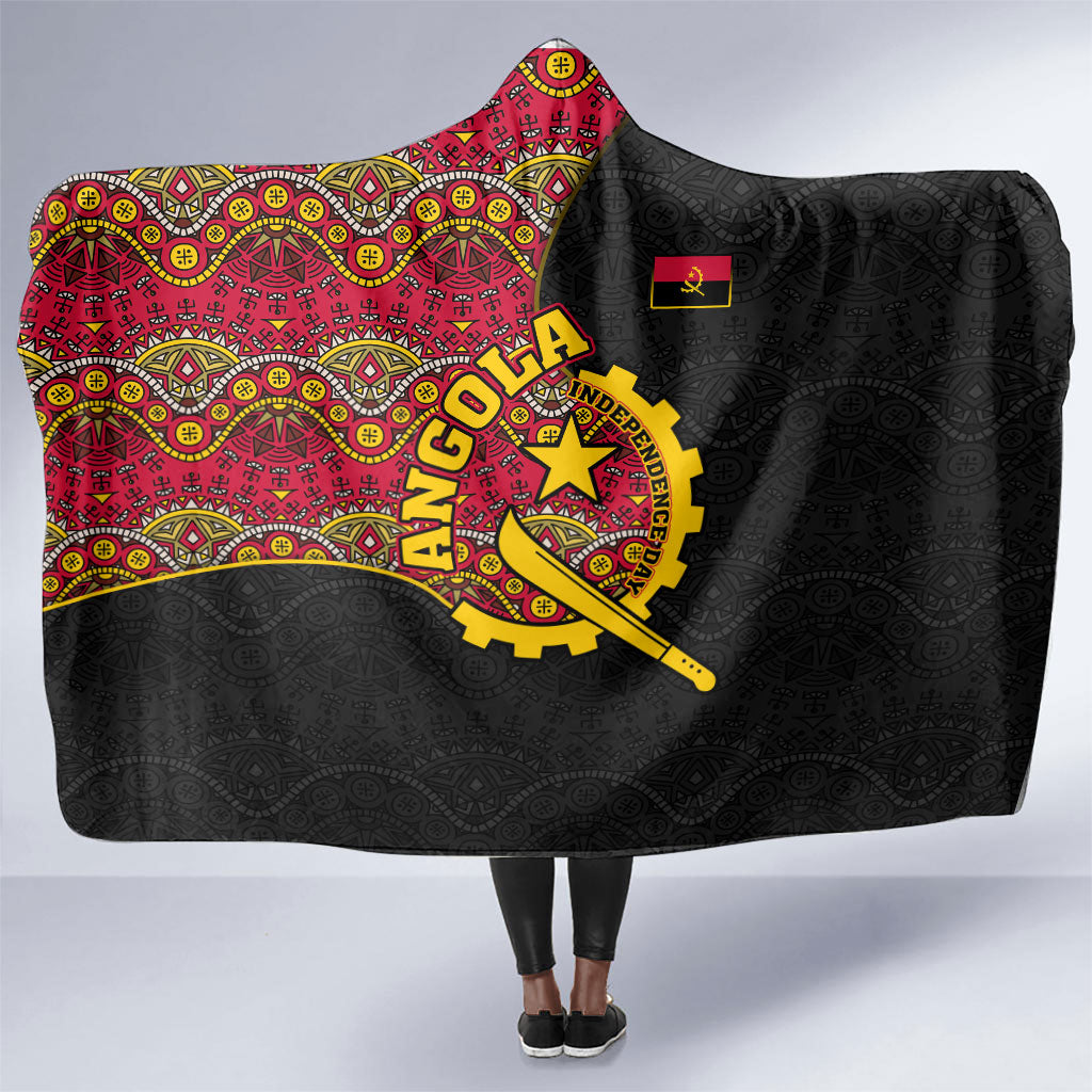 Angola Independence Day Hooded Blanket Black Red Flag Coat Of Arms Tribal Geometric
