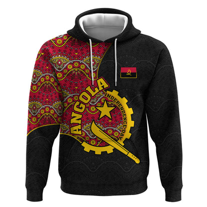 Angola Independence Day Hoodie Black Red Flag Coat Of Arms Tribal Geometric