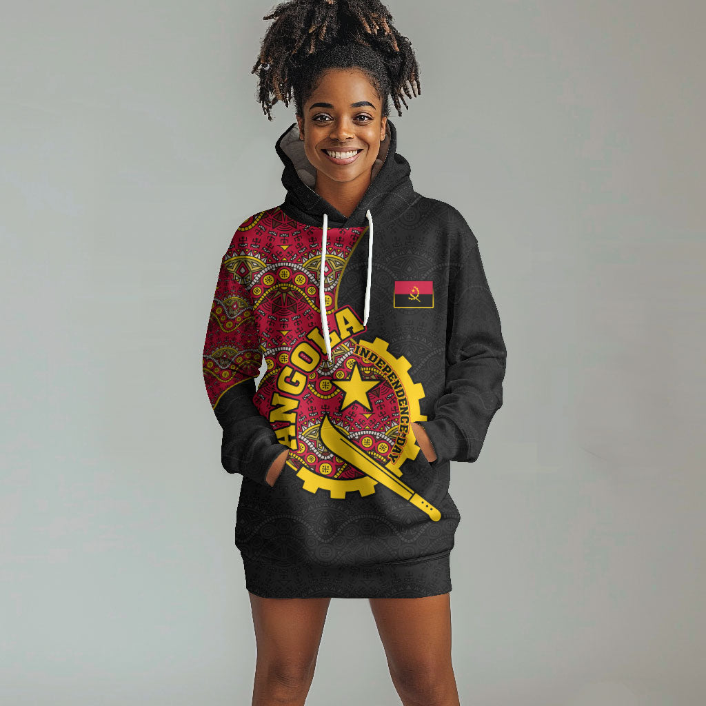 Angola Independence Day Hoodie Dress Black Red Flag Coat Of Arms Tribal Geometric