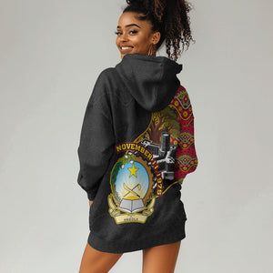 Angola Independence Day Hoodie Dress Black Red Flag Coat Of Arms Tribal Geometric