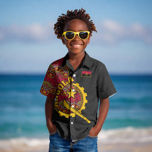 Angola Independence Day Kid Hawaiian Shirt Black Red Flag Coat Of Arms Tribal Geometric