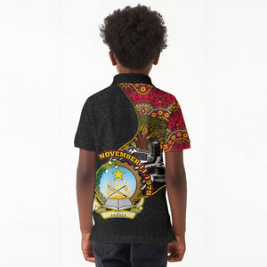 Angola Independence Day Kid Polo Shirt Black Red Flag Coat Of Arms Tribal Geometric