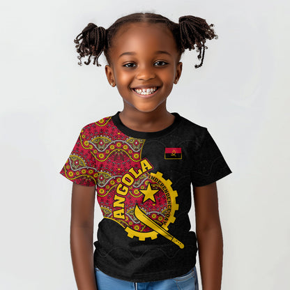 Angola Independence Day Kid T shirt Black Red Flag Coat Of Arms Tribal Geometric