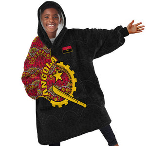 Angola Independence Day Kid Wearable Blanket Hoodie Black Red Flag Coat Of Arms Tribal Geometric