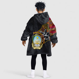 Angola Independence Day Kid Wearable Blanket Hoodie Black Red Flag Coat Of Arms Tribal Geometric