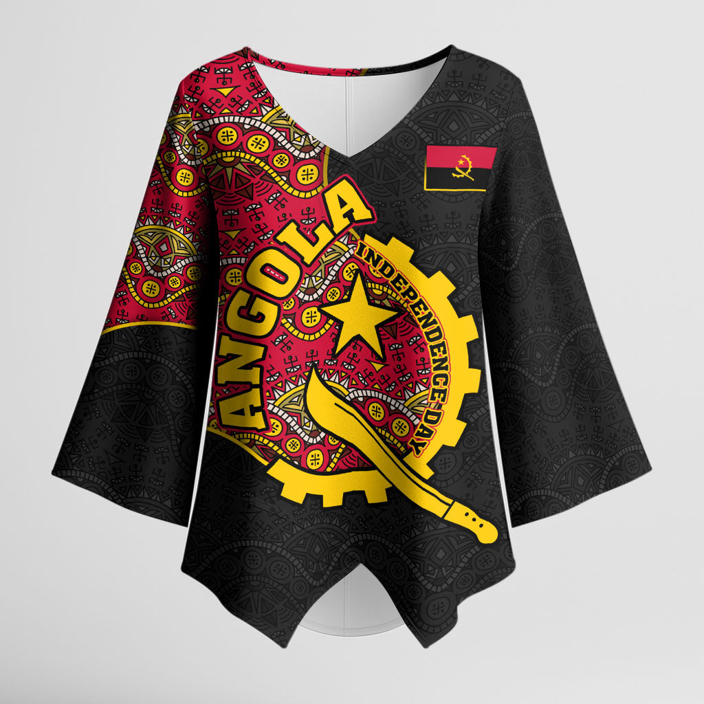 Angola Independence Day Kimono Sleeve Blouse Black Red Flag Coat Of Arms Tribal Geometric