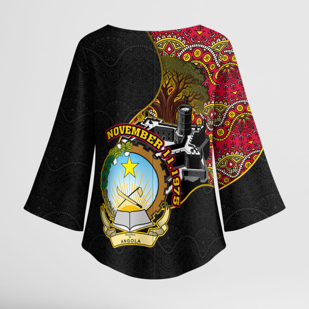 Angola Independence Day Kimono Sleeve Blouse Black Red Flag Coat Of Arms Tribal Geometric