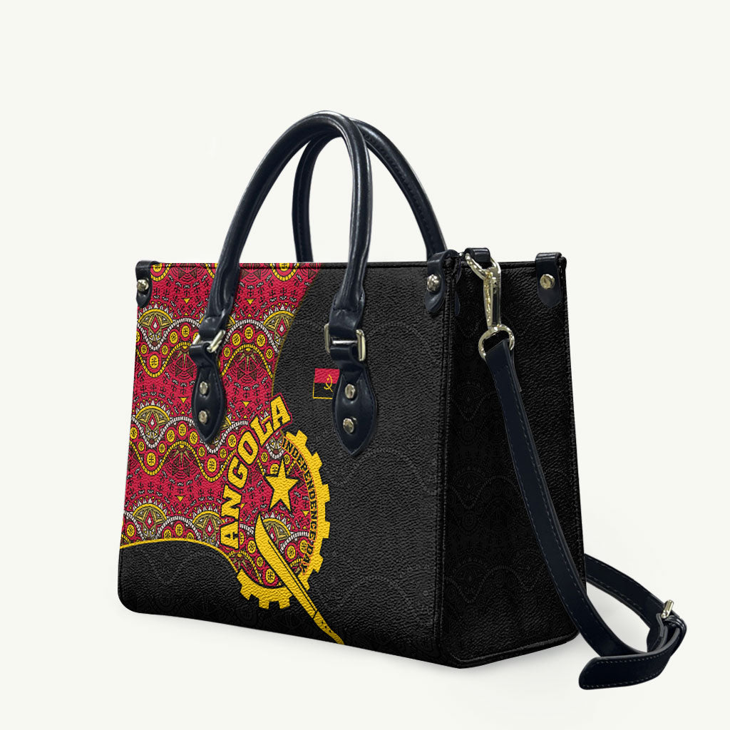 Angola Independence Day Leather Bag Black Red Flag Coat Of Arms Tribal Geometric