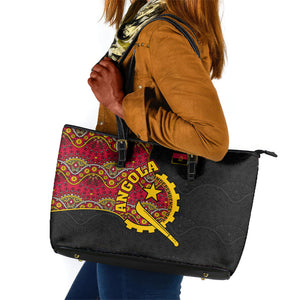 Angola Independence Day Leather Tote Bag Black Red Flag Coat Of Arms Tribal Geometric
