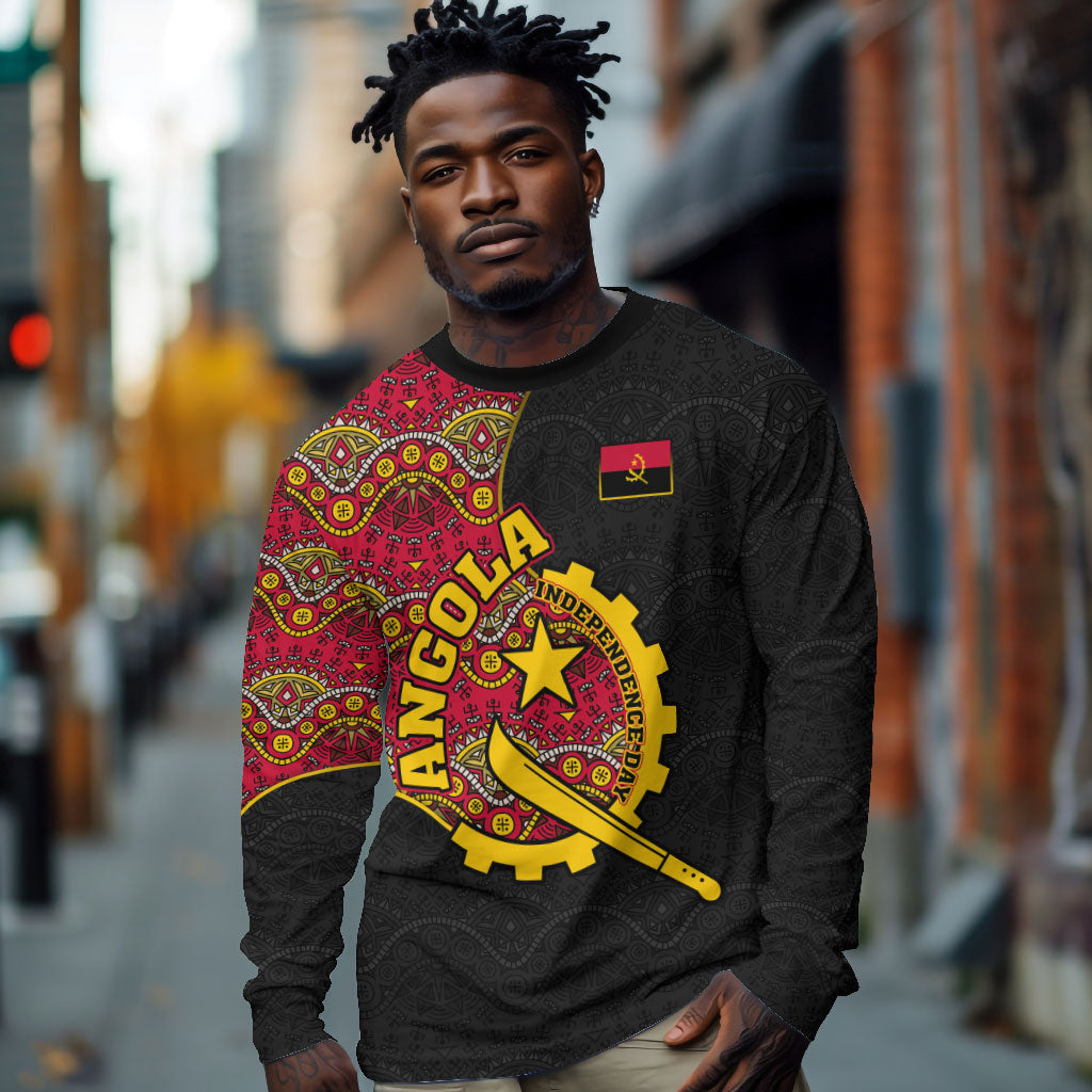 Angola Independence Day Long Sleeve Shirt Black Red Flag Coat Of Arms Tribal Geometric