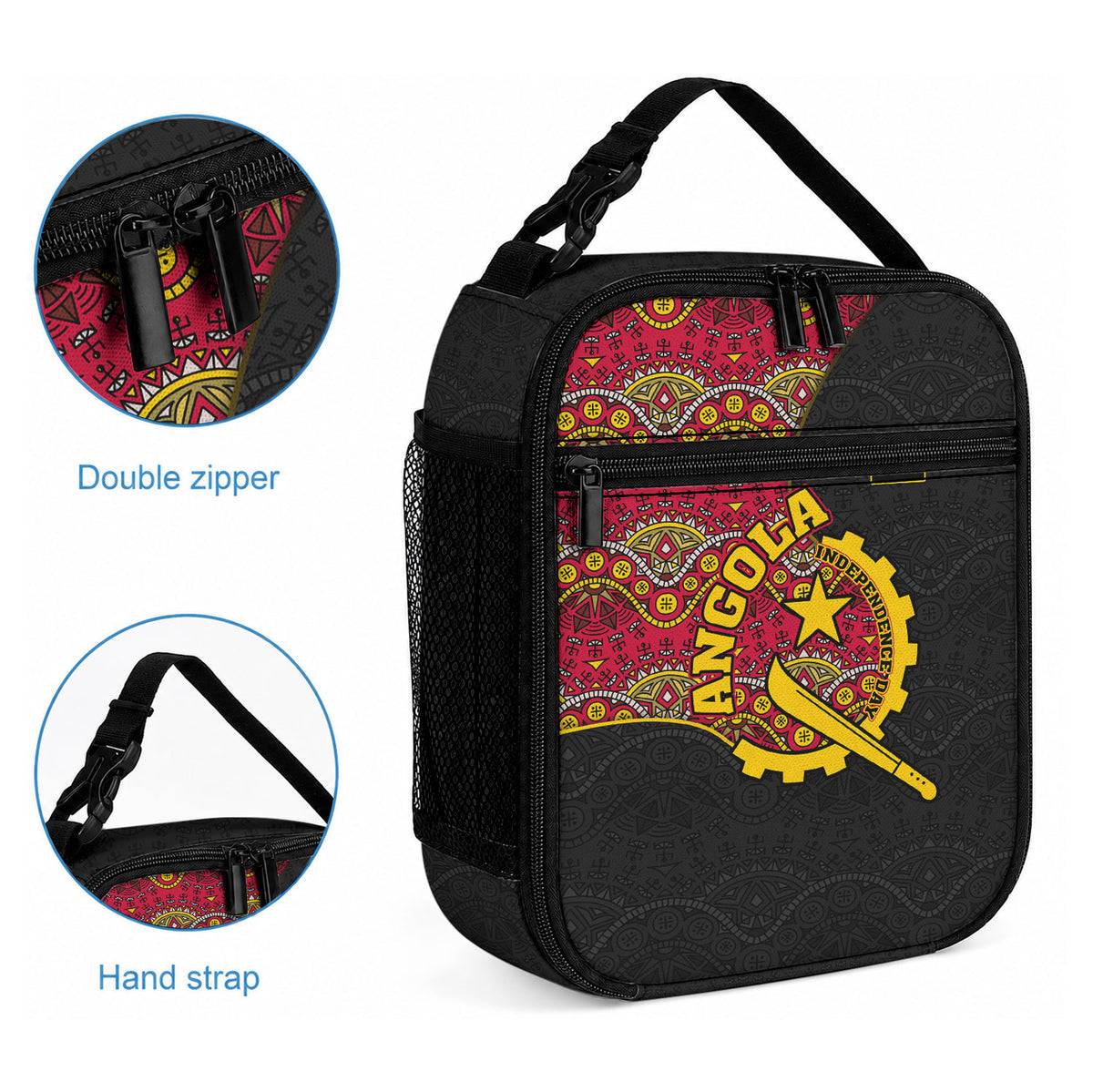 Angola Independence Day Lunch Bag Black Red Flag Coat Of Arms Tribal Geometric