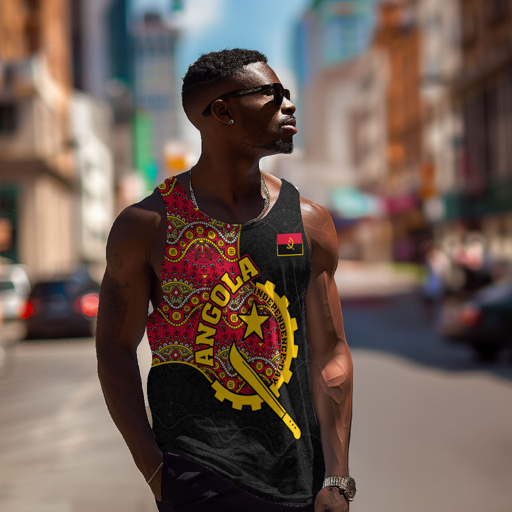 Angola Independence Day Men Tank Top Black Red Flag Coat Of Arms Tribal Geometric