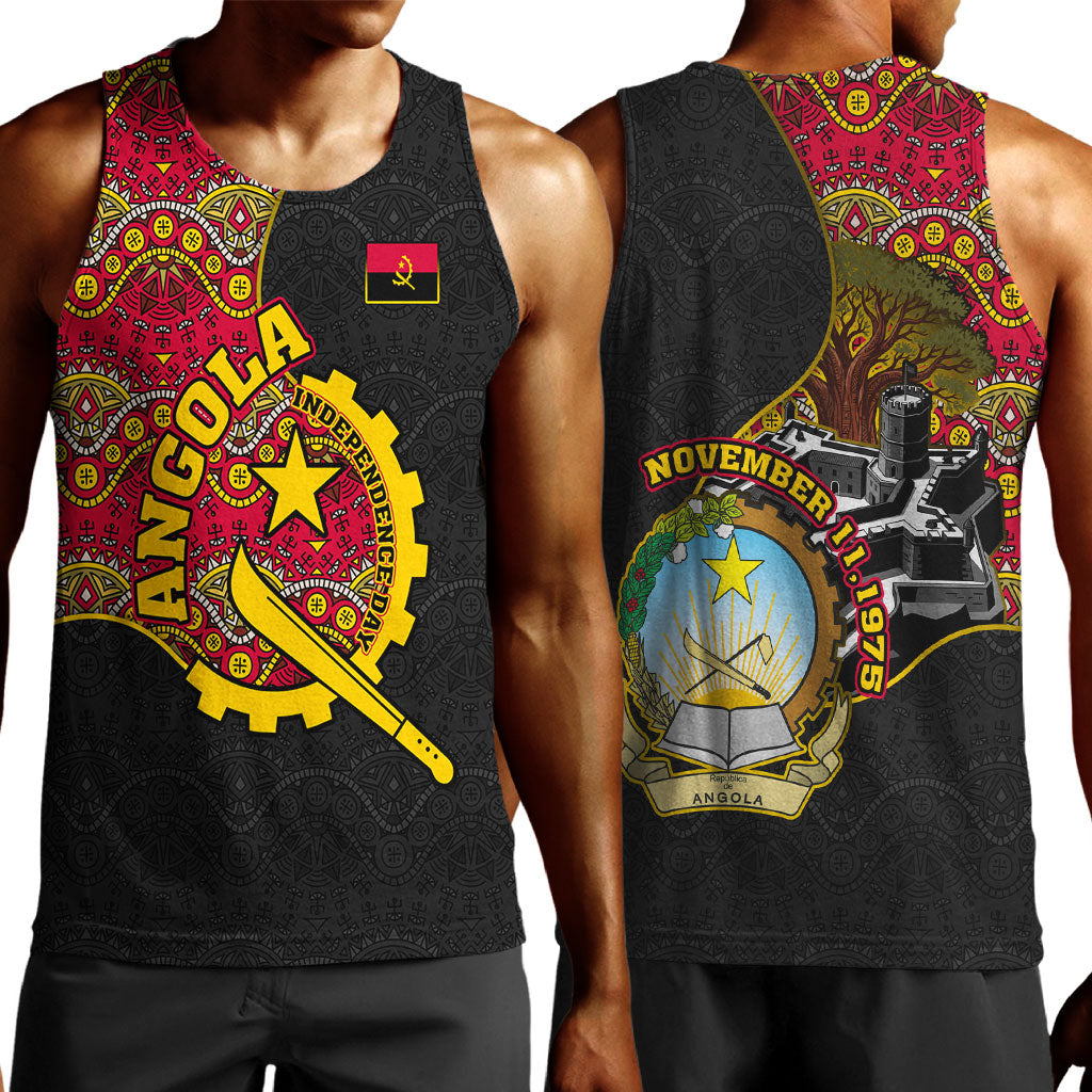 Angola Independence Day Men Tank Top Black Red Flag Coat Of Arms Tribal Geometric