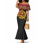 Angola Independence Day Mermaid Dress Black Red Flag Coat Of Arms Tribal Geometric