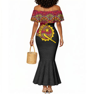 Angola Independence Day Mermaid Dress Black Red Flag Coat Of Arms Tribal Geometric