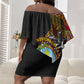 Angola Independence Day Off Shoulder Short Dress Black Red Flag Coat Of Arms Tribal Geometric