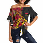 Angola Independence Day Off Shoulder Wrap Waist Top Black Red Flag Coat Of Arms Tribal Geometric