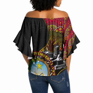 Angola Independence Day Off Shoulder Wrap Waist Top Black Red Flag Coat Of Arms Tribal Geometric