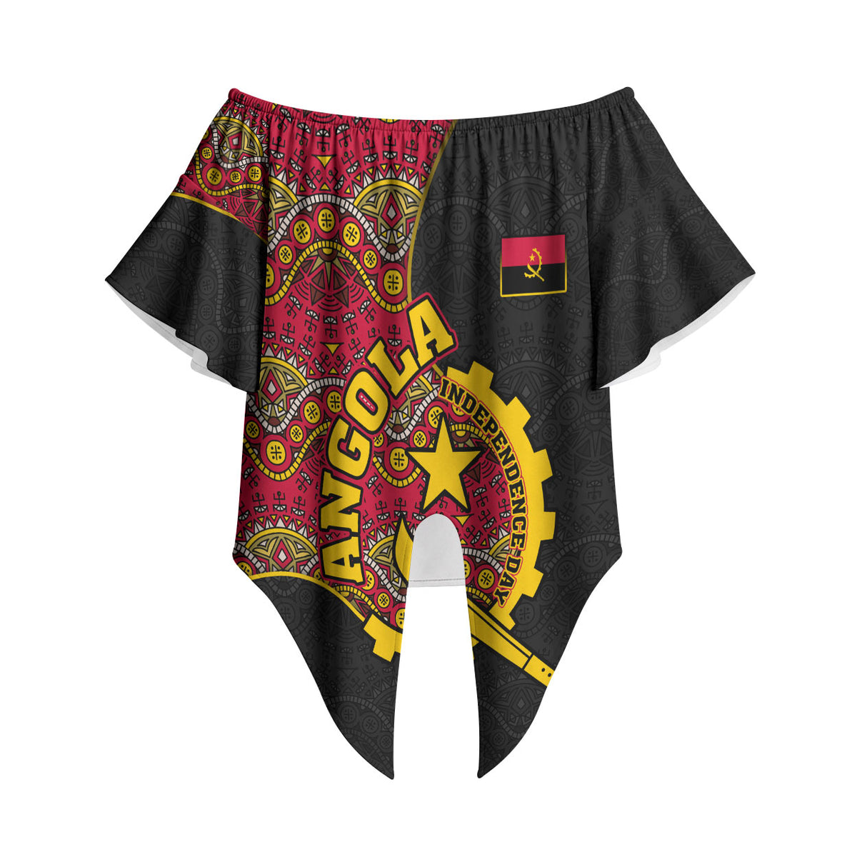 Angola Independence Day Off Shoulder Wrap Waist Top Black Red Flag Coat Of Arms Tribal Geometric