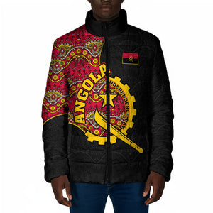 Angola Independence Day Padded Jacket Black Red Flag Coat Of Arms Tribal Geometric