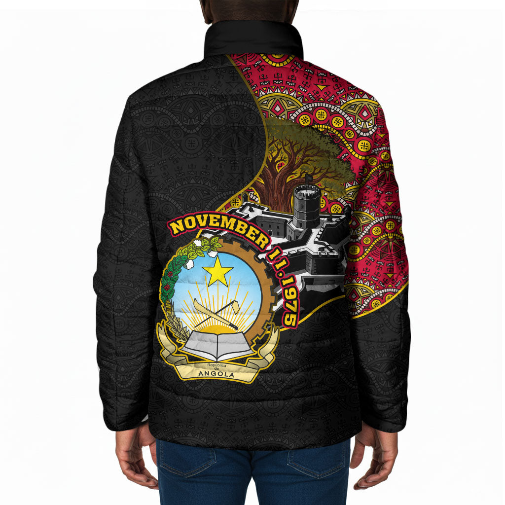 Angola Independence Day Padded Jacket Black Red Flag Coat Of Arms Tribal Geometric