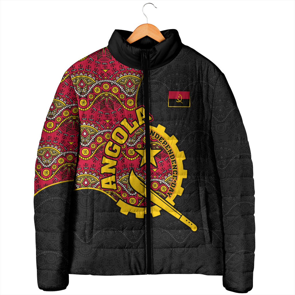Angola Independence Day Padded Jacket Black Red Flag Coat Of Arms Tribal Geometric