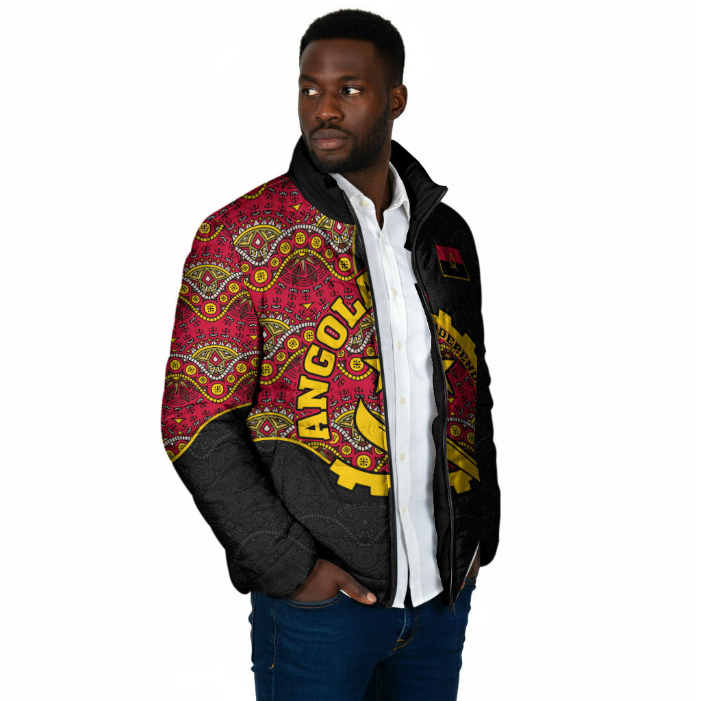 Angola Independence Day Padded Jacket Black Red Flag Coat Of Arms Tribal Geometric