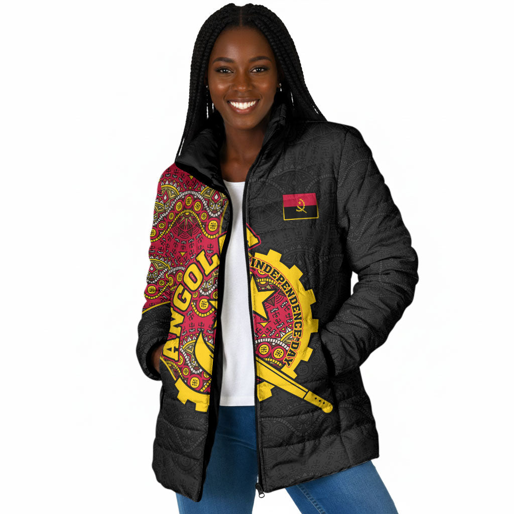 Angola Independence Day Padded Jacket Black Red Flag Coat Of Arms Tribal Geometric